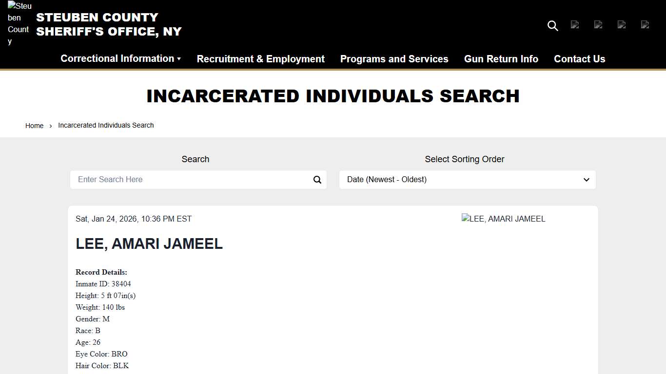 Incarcerated Individuals Search Steuben County Sheriff, NY